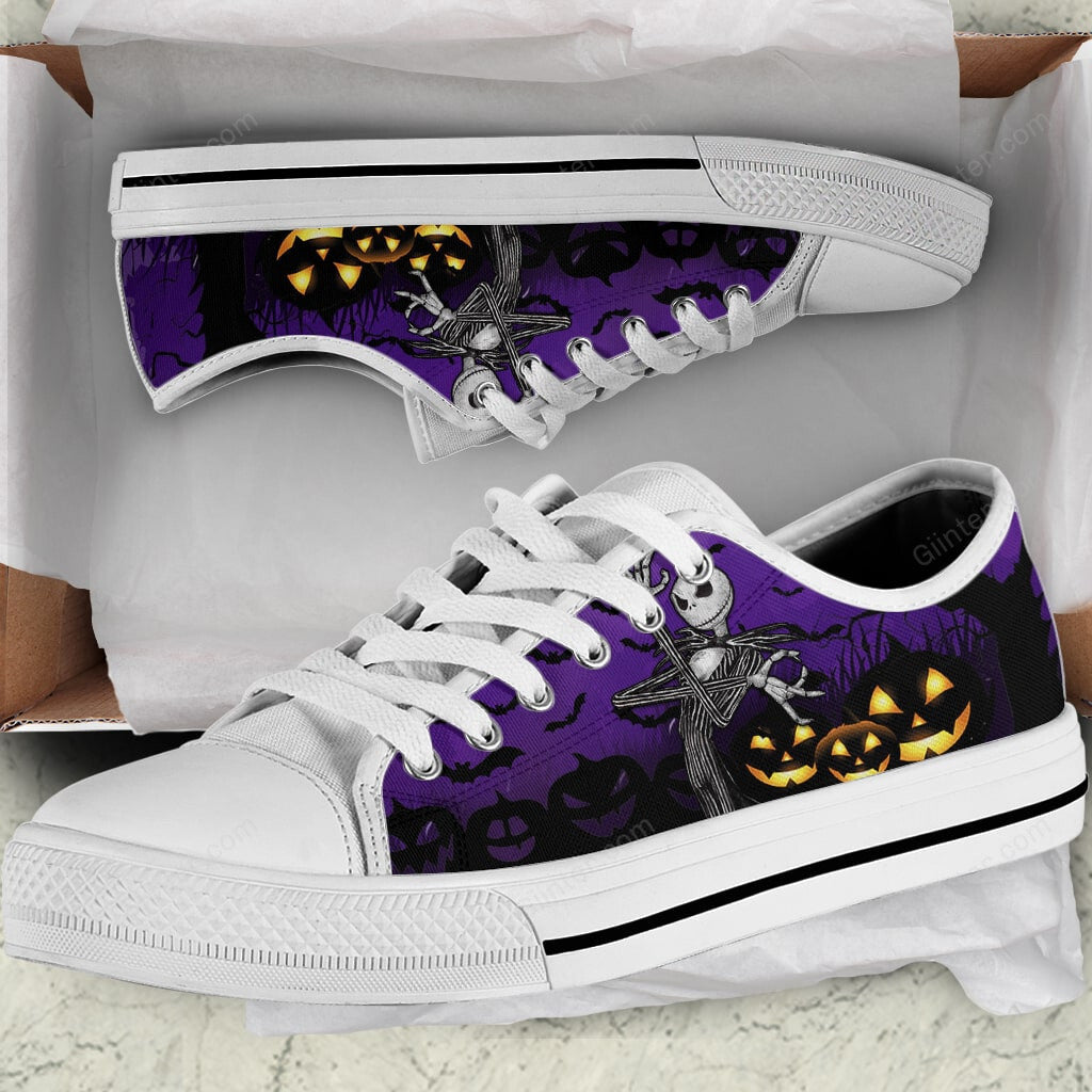 Purple Night Jack Skellington Women Low Top Canvas Shoes GINNBC70058