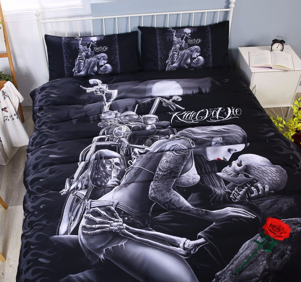 Ride & Die Bedding Set, Duvet Cover Sets Skull Bedding