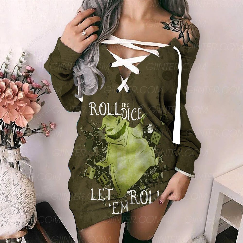 Roll The Dice Oogie Boogie Women's Lace-Up Long Sweatshirt GINNBC00307