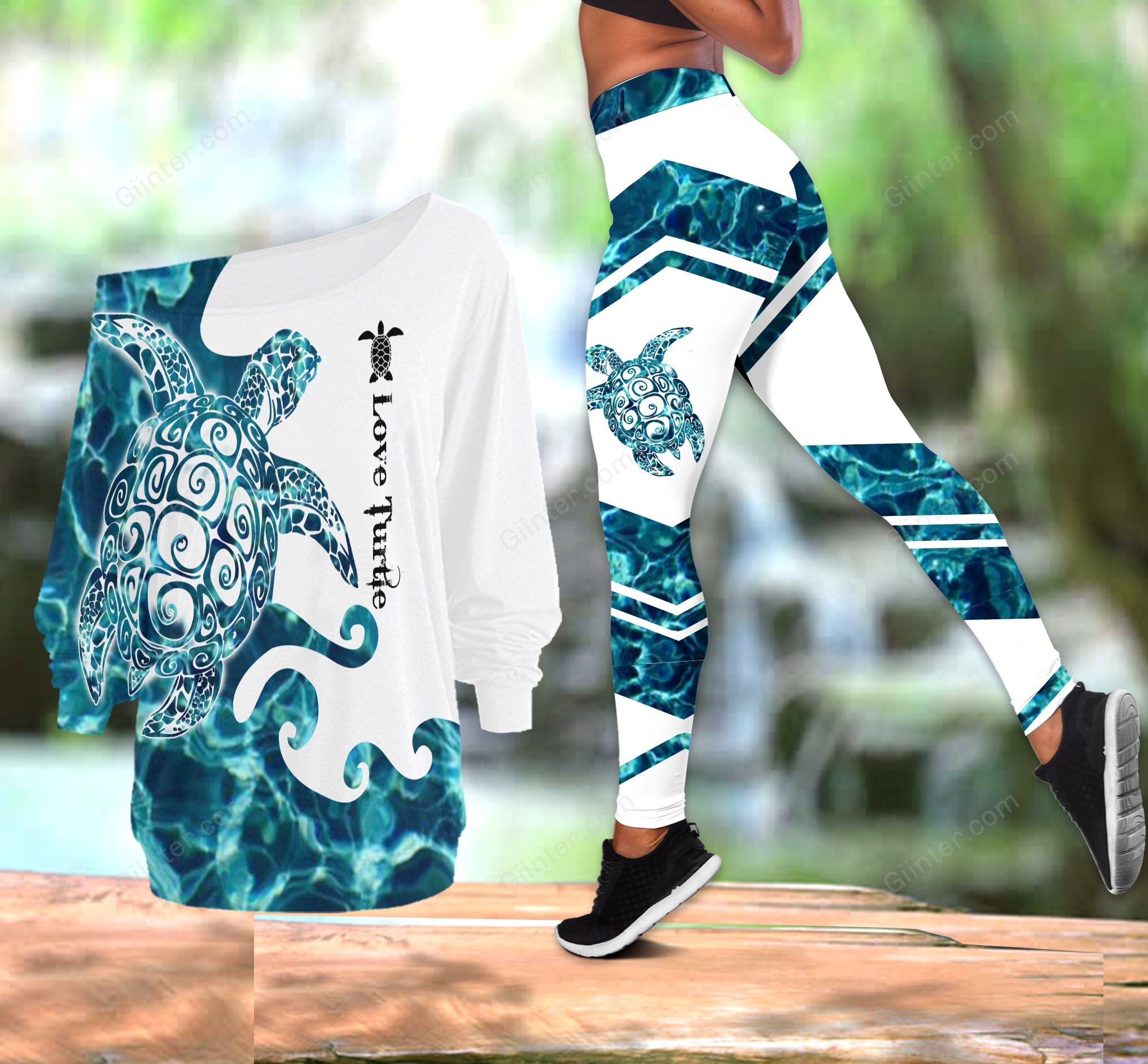 Sea Turtle One Off Shoulder Long Sleeve Shirt & Legging 04