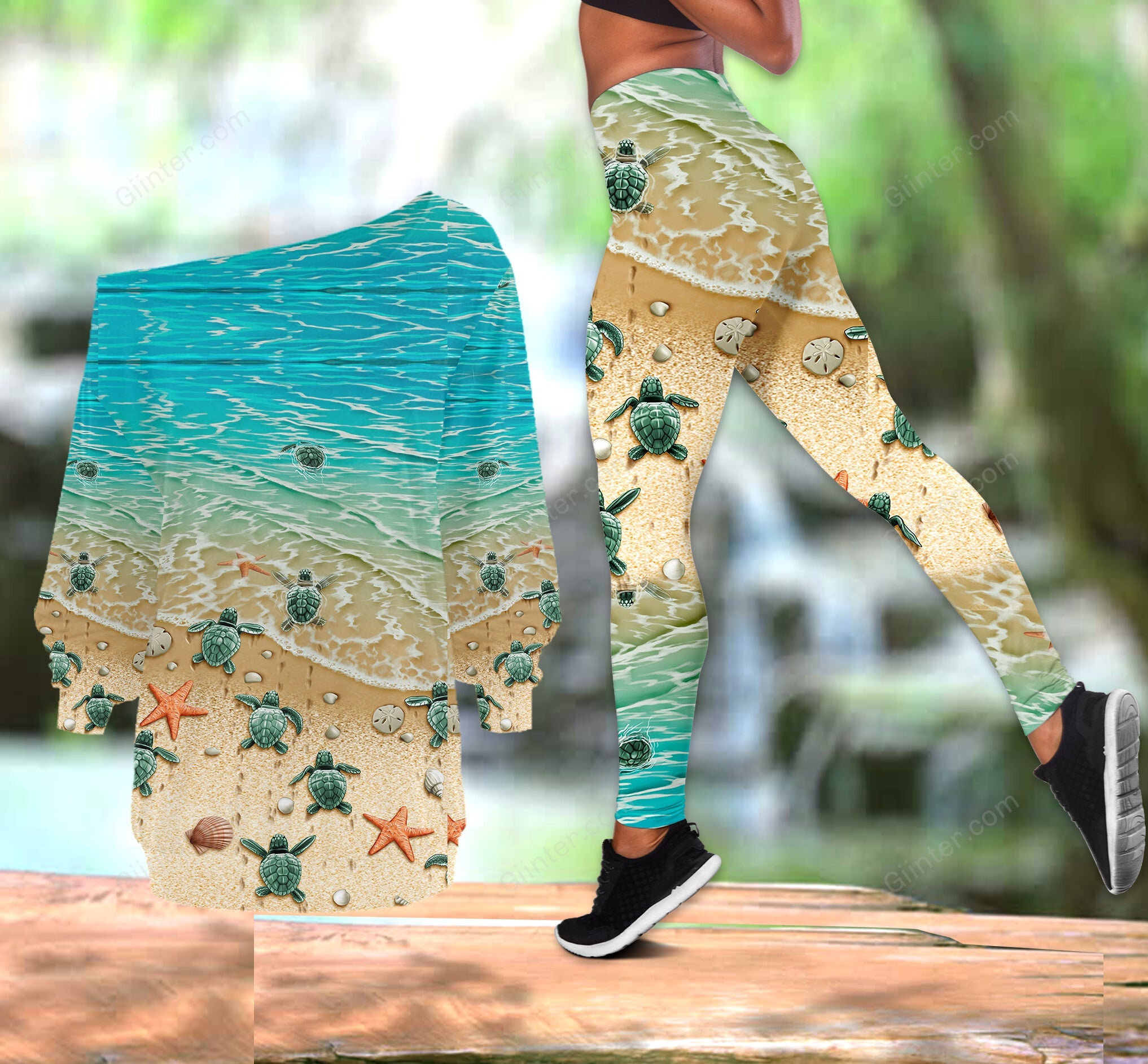 Sea Turtle One Off Shoulder Long Sleeve Shirt & Legging 33