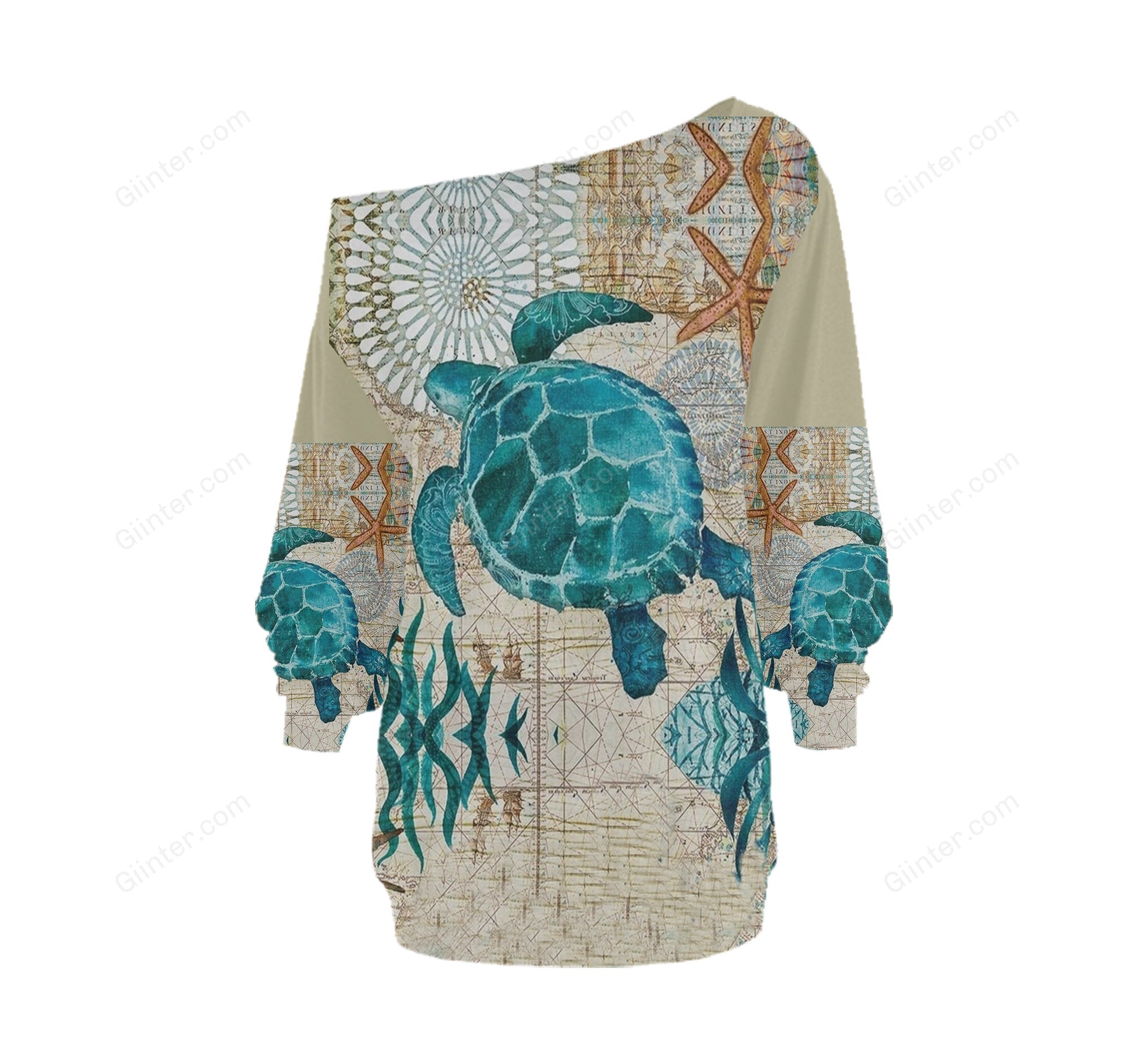 Sea Turtle One Off Shoulder Long Sleeve Shirt & Legging 34