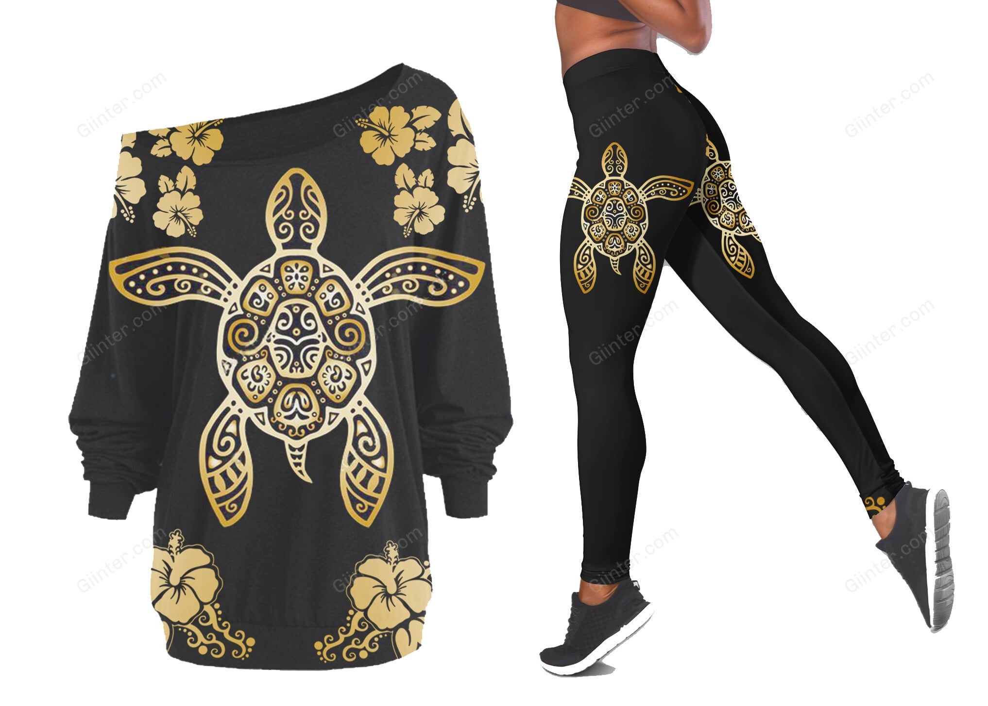 Sea Turtle One Off Shoulder Long Sleeve Shirt & Legging 37