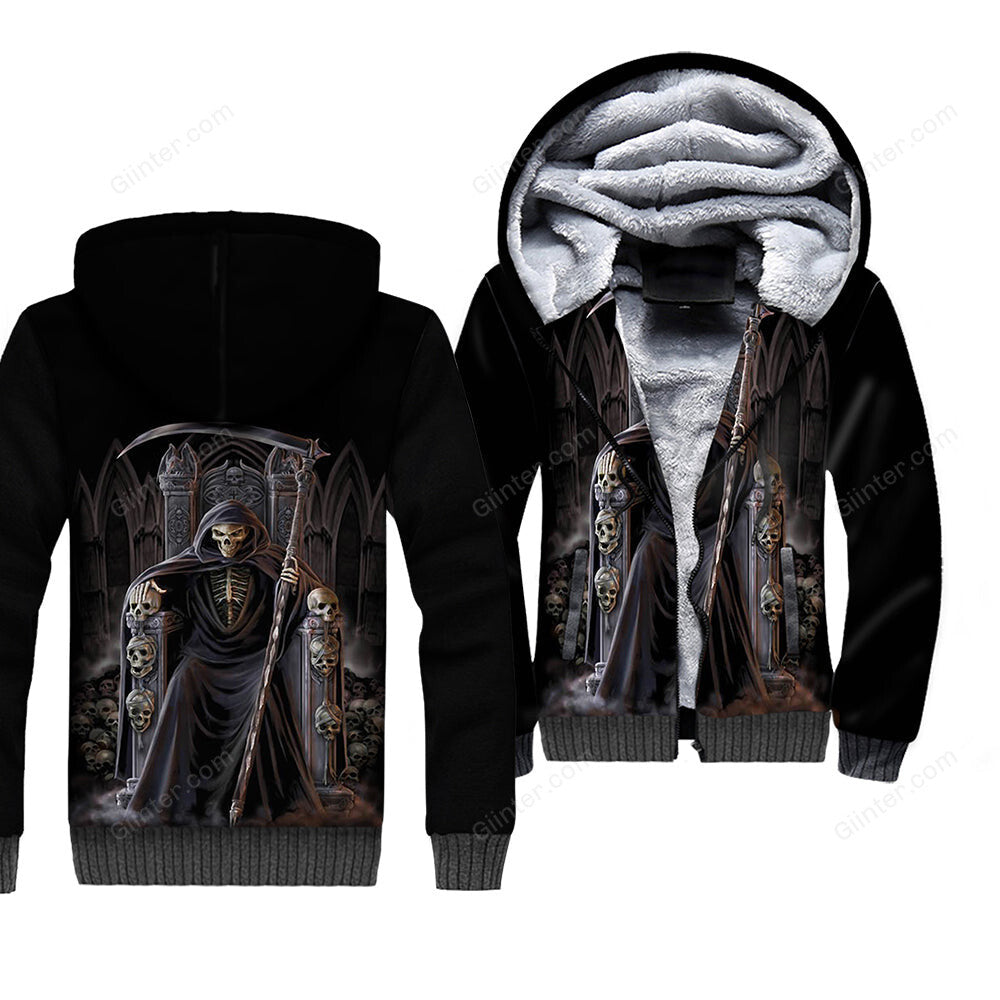 Skull 3D Print Men Winter Thick Zipper Jacket 2018