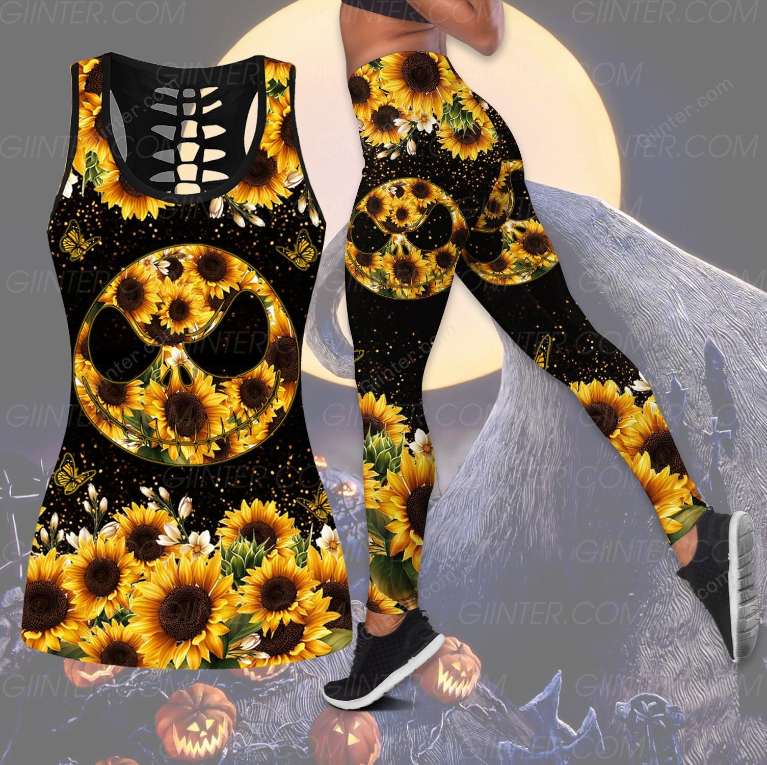 Sunflowers Jack Skellington Face Women Tank Top & Legging GINNBC93284