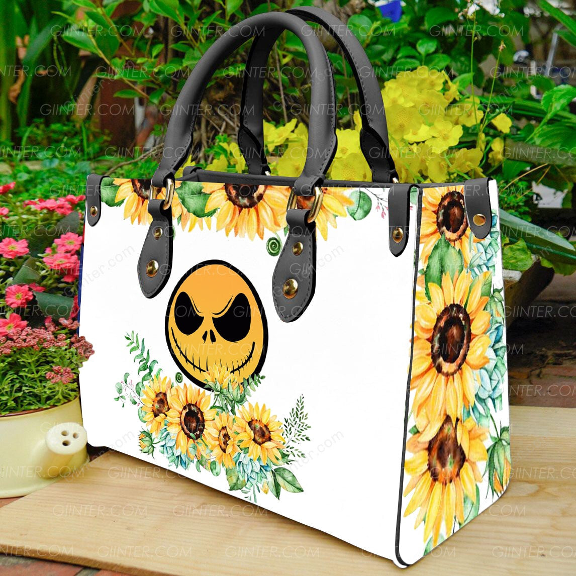 Sunflowers Jack Skellington Leather Bag GINNBC87724