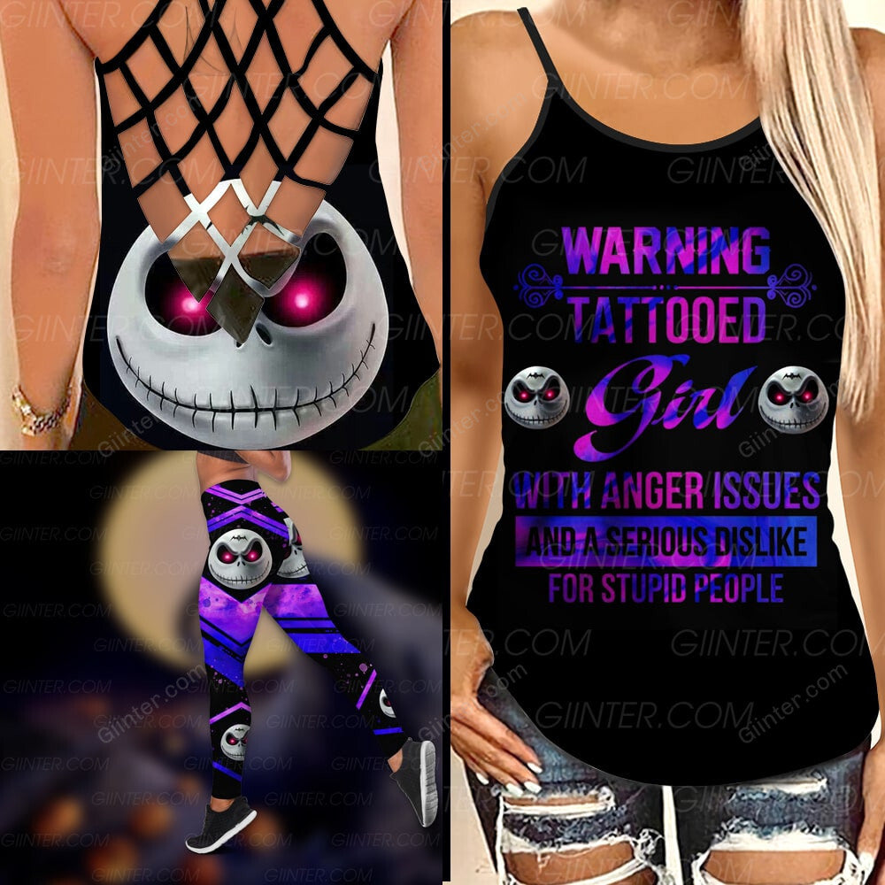 Tattooed Girl Jack Skellington Criss-Cross Tank Top & Leggings Set GINNBC100024