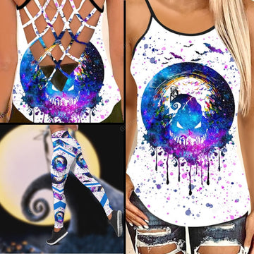 The NBC Painted Purple Color Criss-Cross Tank Top & Leggings Set GINNBC85378