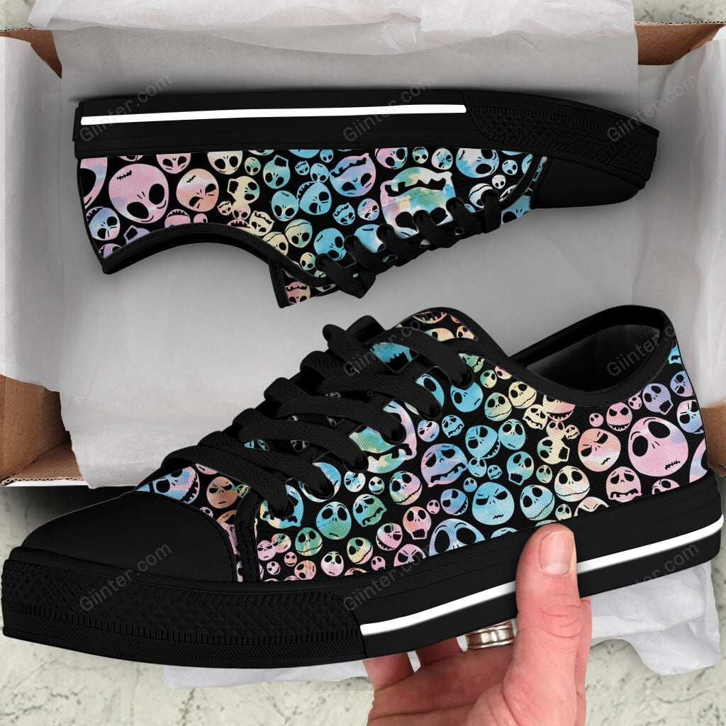 Tiedye Jack Skellington Women Low Top Canvas Shoes GINNBC69362