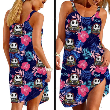 Tropical Jack Skellington Sleeveless Beach Dress GINNBC669