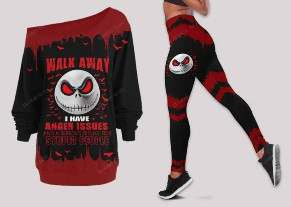 Walk Away Jack Skellington One Off Shoulder Long Sleeve Shirt & Legging GINNBC100698