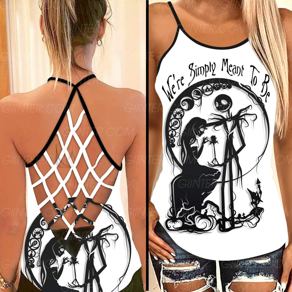 We're Simply Meant To Be Jack Skellington & Sally Criss-Cross Tank Top & Leggings Set GINNBC99038