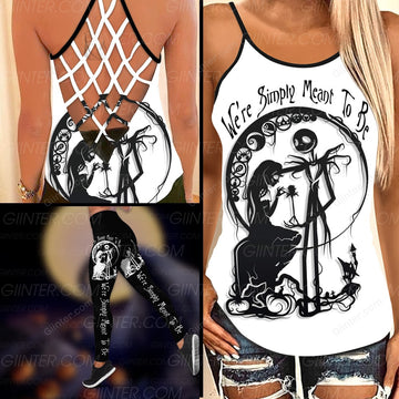 We're Simply Meant To Be Jack Skellington & Sally Criss-Cross Tank Top & Leggings Set GINNBC99038