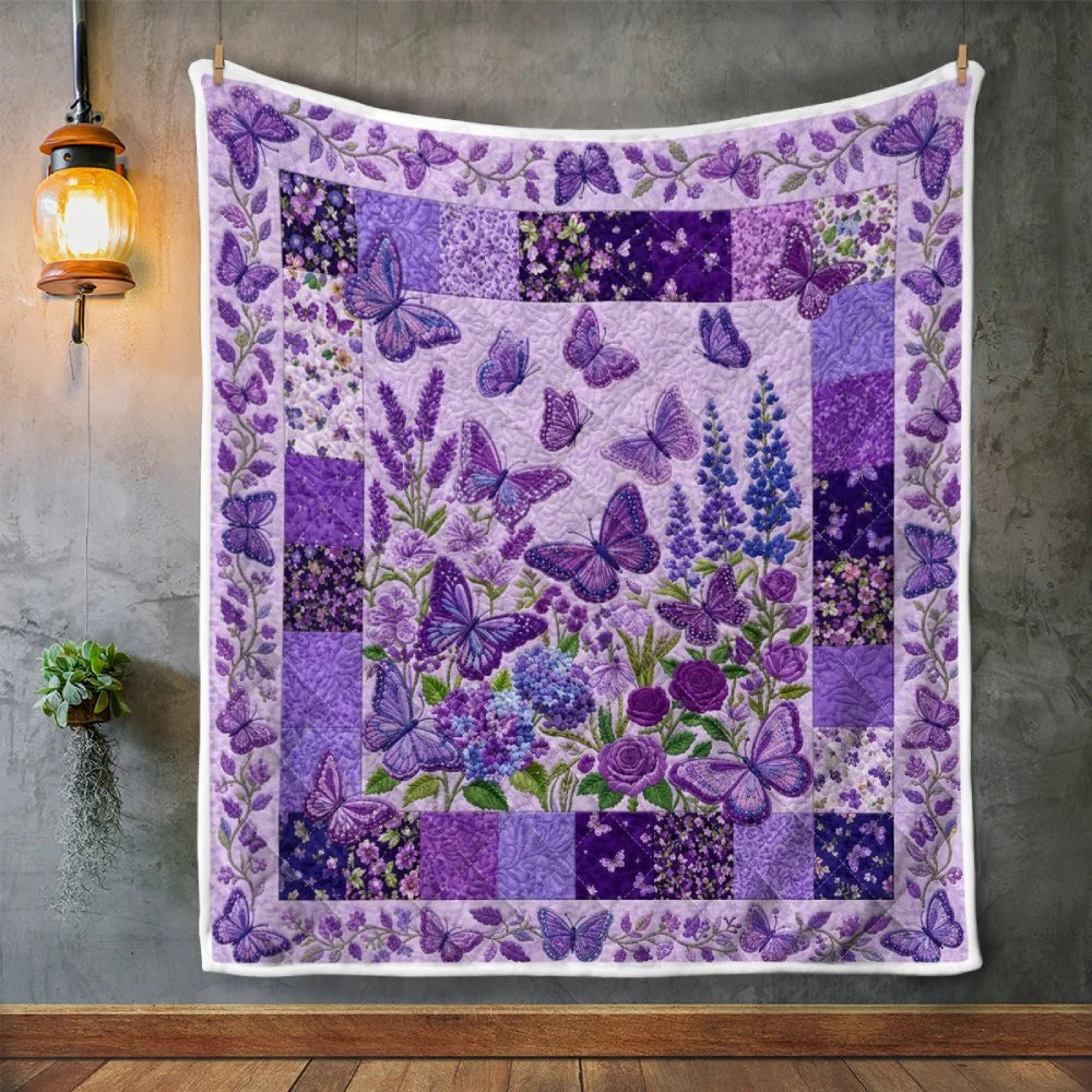 Purple Butterfly Floral Quilt Blanket QLT006