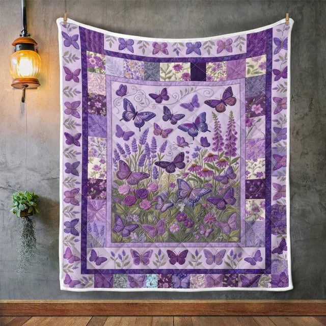 Purple Floral Butterfly Pattern Quilt Blanket QLT010