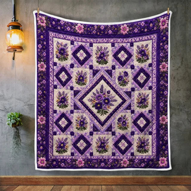 Purple Floral Pattern Quilt Blanket QLT009