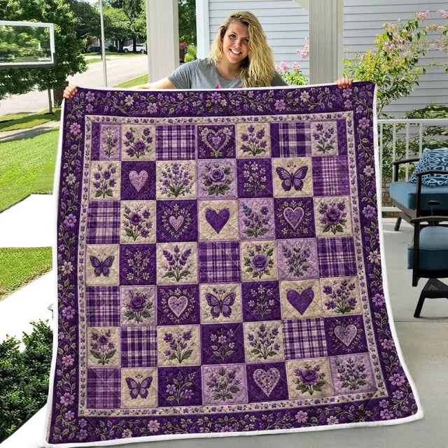 Purple Floral Pattern Quilt Blanket QLT003