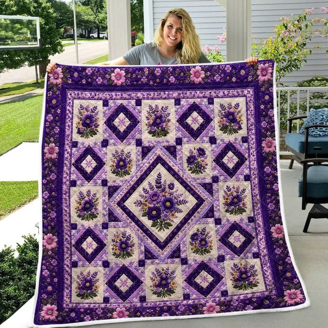 Purple Floral Pattern Quilt Blanket QLT009