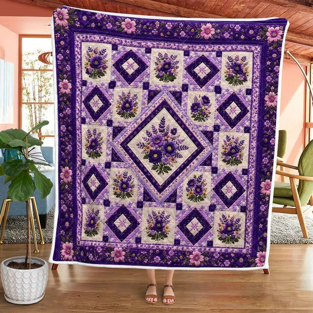 Purple Floral Pattern Quilt Blanket QLT009