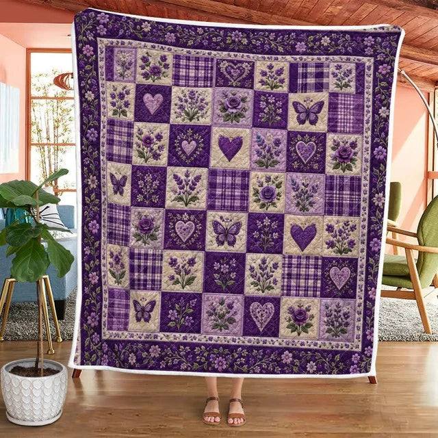 Purple Floral Pattern Quilt Blanket QLT003