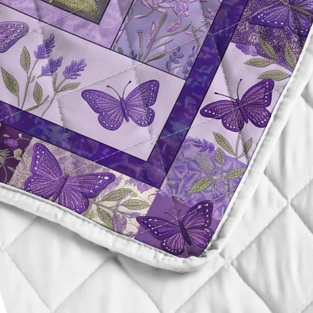 Purple Floral Butterfly Pattern Quilt Blanket QLT010
