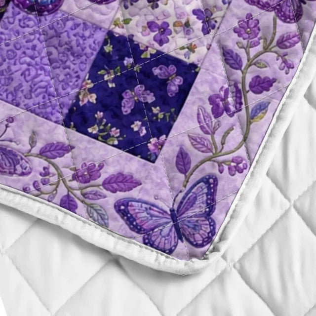 Purple Butterfly Floral Quilt Blanket QLT006