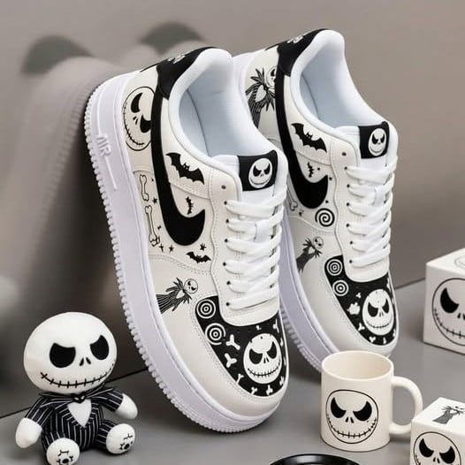 Jack Skellington Casual Sneakers Genuine Leather NAF Shoes GINNBC1746