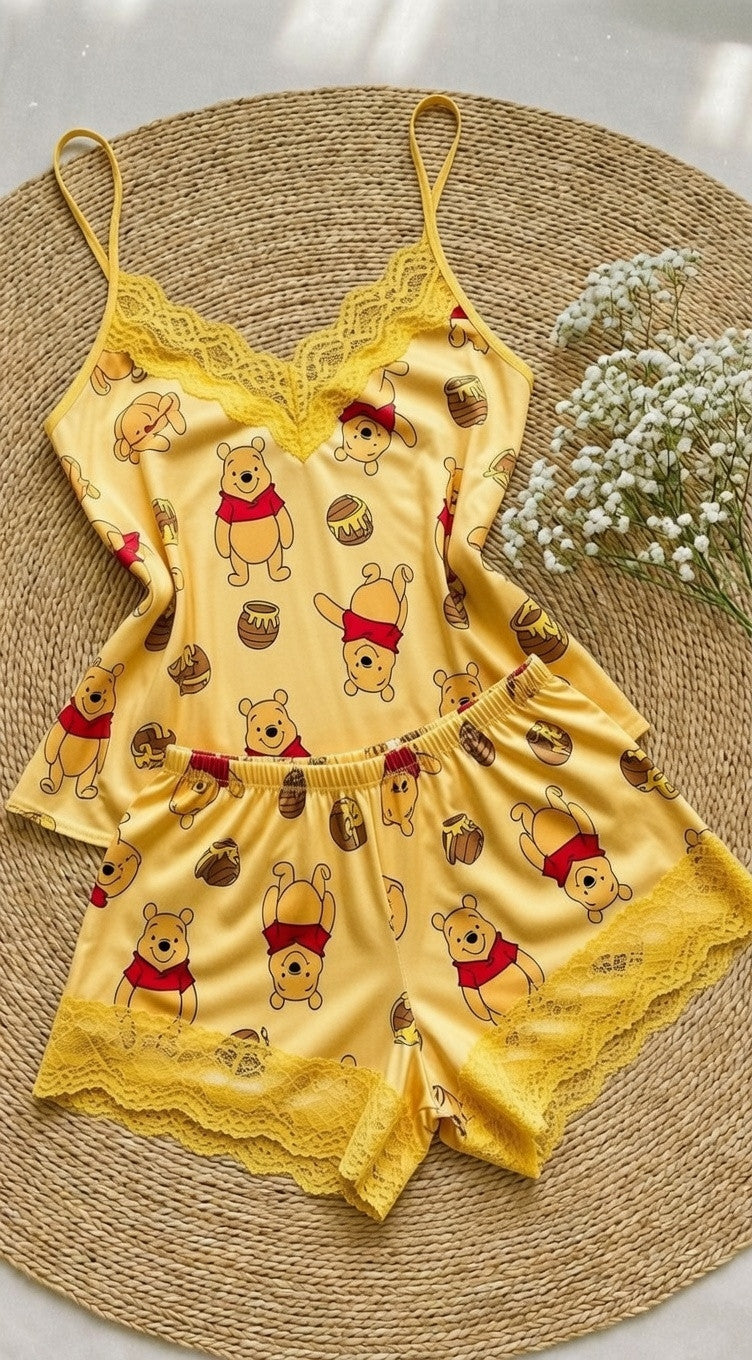 Winnie The Pooh Comfort Lace Pajama Set Sleepwear Outfit GINPOOH29