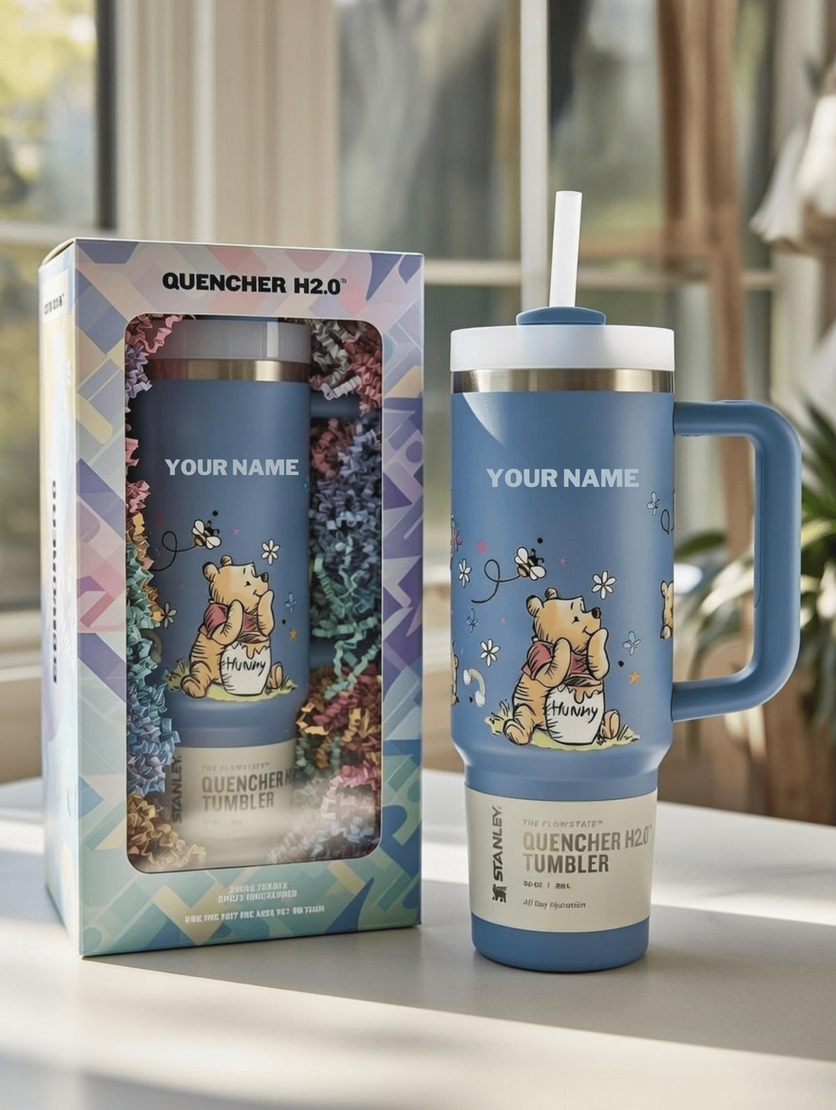 Blue/Pink Pooh 100 Years of Friendship - Personalized Tumbler 40OZ GINPOOH19