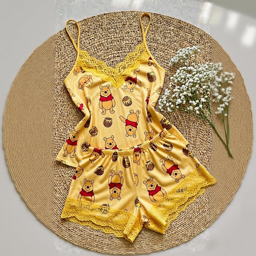 Winnie The Pooh Comfort Lace Pajama Set Sleepwear Outfit GINPOOH29