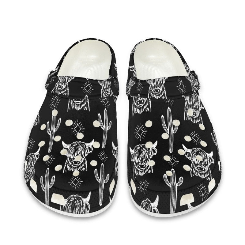Black Highland Cows & Cactus - Adult/Kid Casual Clogs GINCOW11