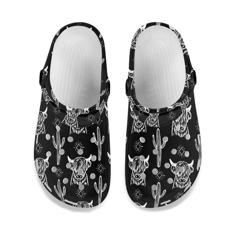 Black Highland Cows & Cactus - Adult/Kid Casual Clogs GINCOW11