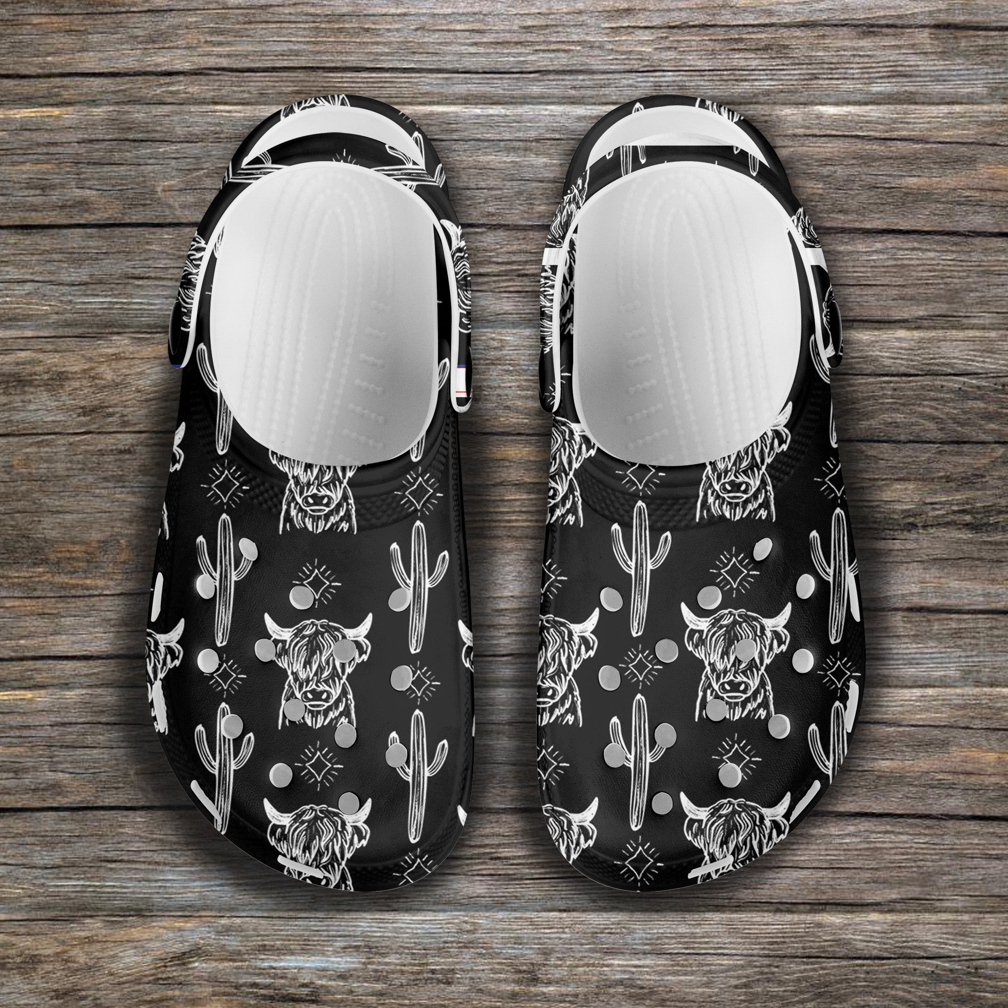 Black Highland Cows & Cactus - Adult/Kid Casual Clogs GINCOW11