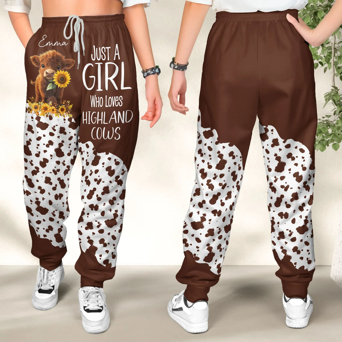 Highland Cow Custom Name Unisex Fleece Joggers