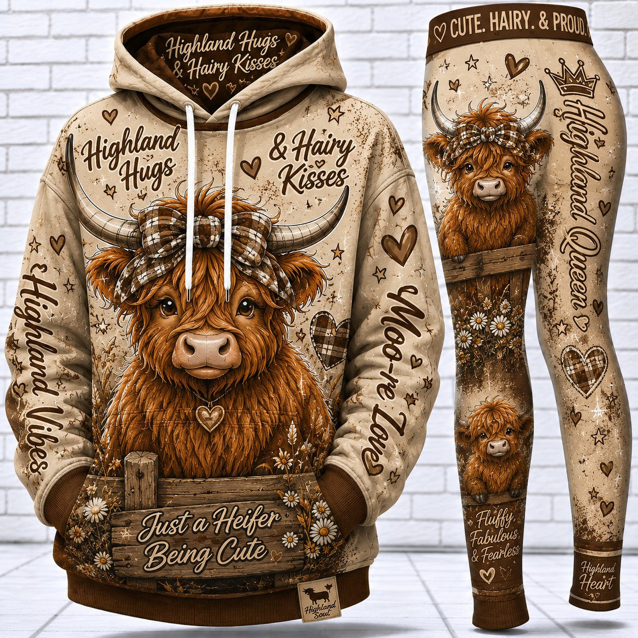 Highland Cow Girl - Heavy Fleece Hoodie And Leggings