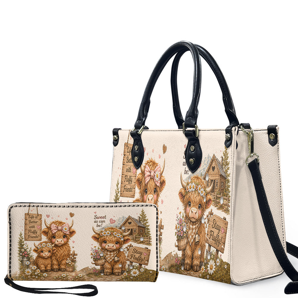 Highland Cow Life Is Better With Fluffy Friends - Premium PU Leather Bag & Wallet GINCOW33