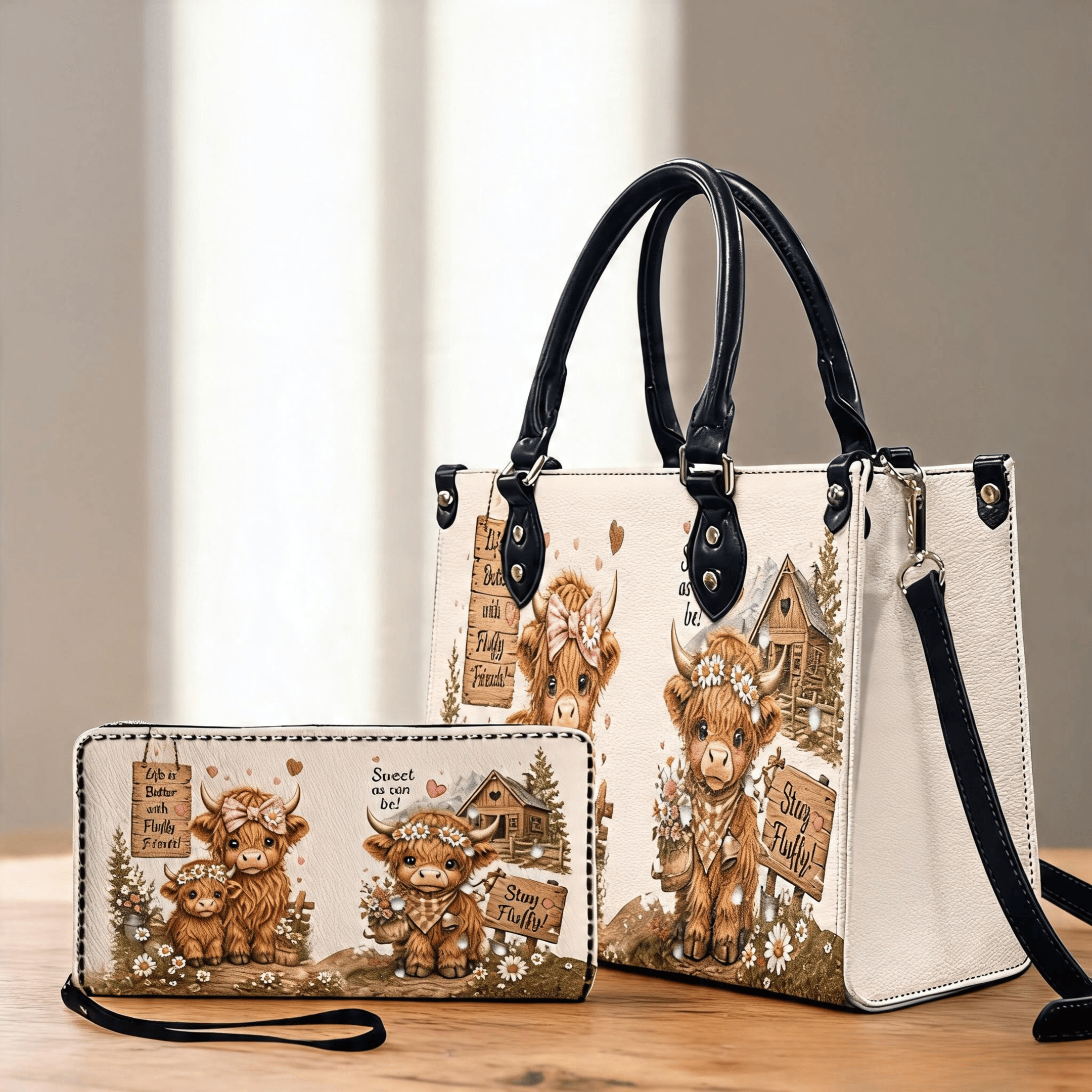 Highland Cow Life Is Better With Fluffy Friends - Premium PU Leather Bag & Wallet GINCOW33