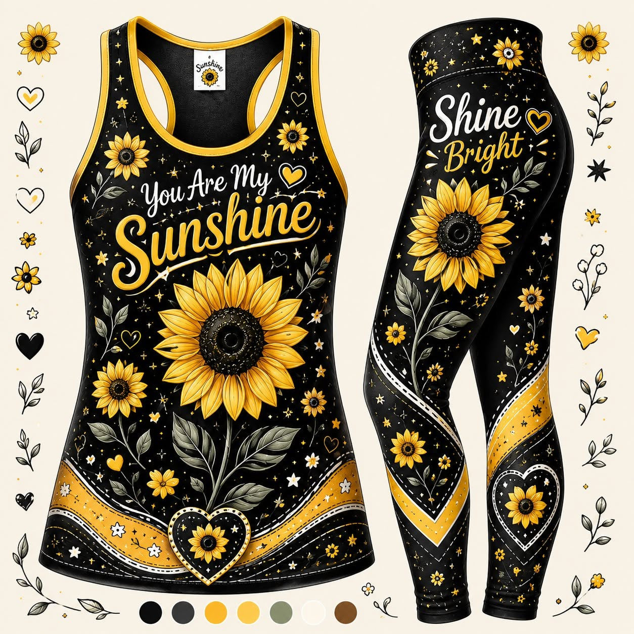 You're My Sunshine Sunflower - Combo Hollow Tank Top and Leggings