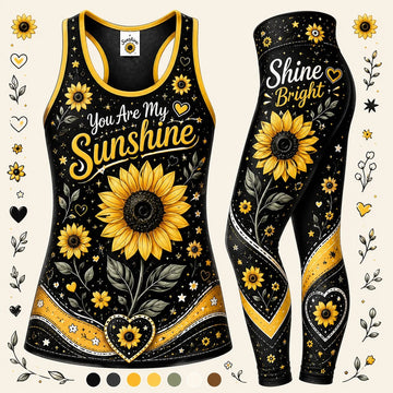 You're My Sunshine Sunflower - Combo Hollow Tank Top and Leggings