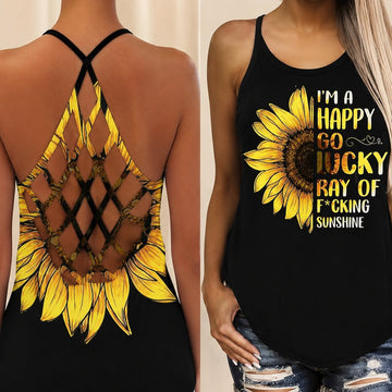 Sunflower I'm Happy Go Lucky - Criss-Cross Tank Top