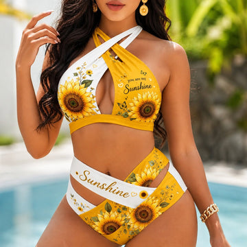 You're My Sunshine Cross Strap Bikini 2 Piece High Waist Swimsuit Set