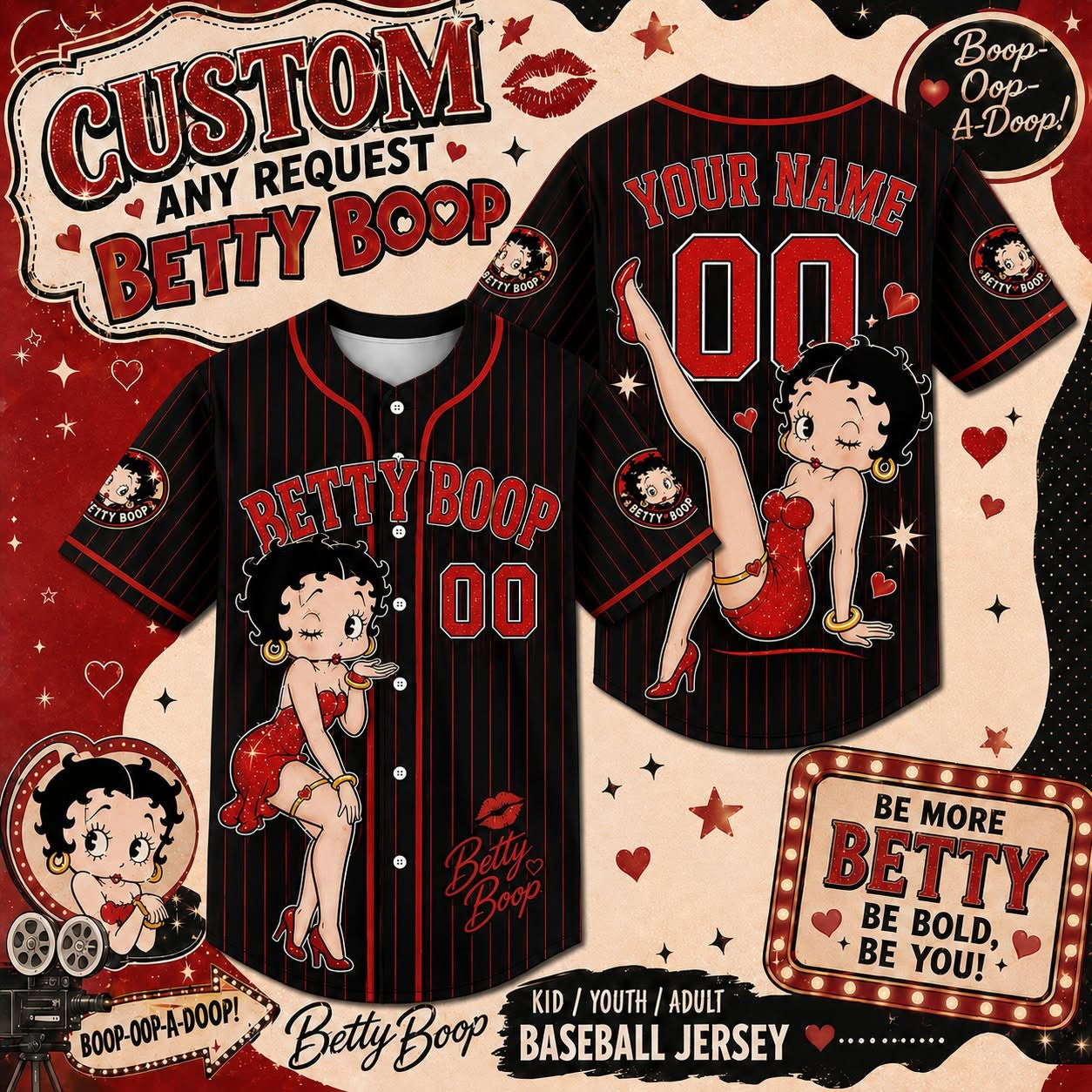Boop Girl Baseball Jersey Shirt GINBET23