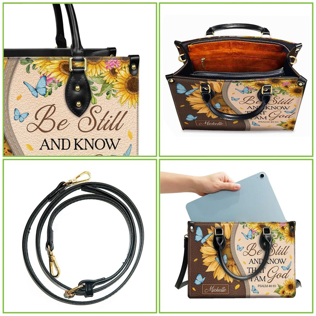 Be Still and Know I Am God Bag, Sunflower & Butterfly - Premium PU Leather Bag & Wallet GINSUN45
