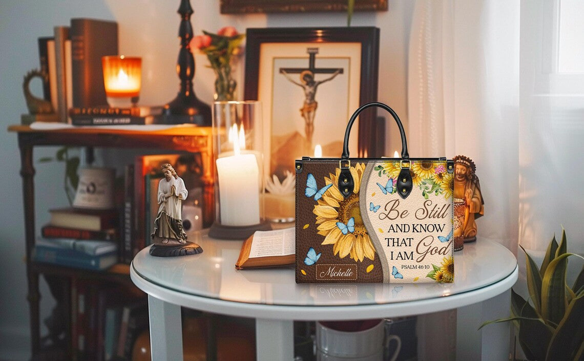 Be Still and Know I Am God Bag, Sunflower & Butterfly - Premium PU Leather Bag & Wallet GINSUN45