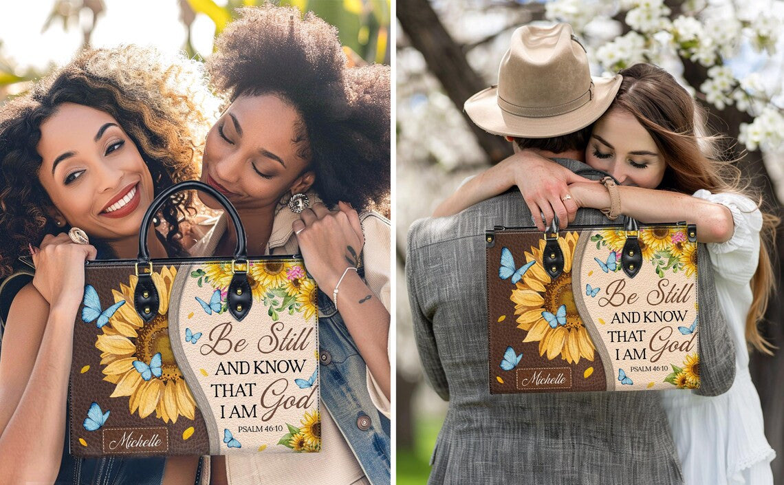 Be Still and Know I Am God Bag, Sunflower & Butterfly - Premium PU Leather Bag & Wallet GINSUN45