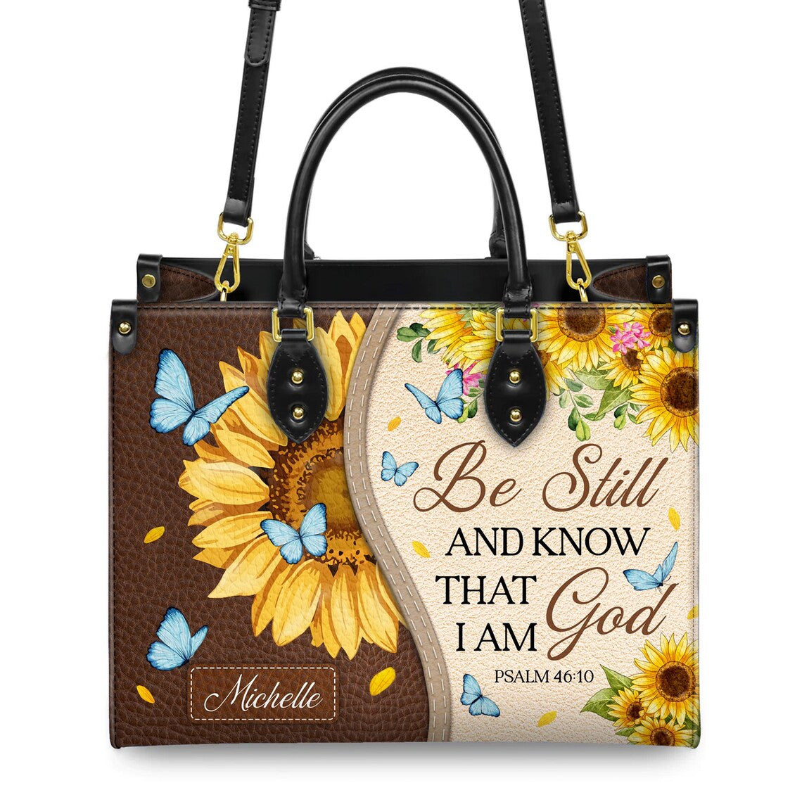 Be Still and Know I Am God Bag, Sunflower & Butterfly - Premium PU Leather Bag & Wallet GINSUN45