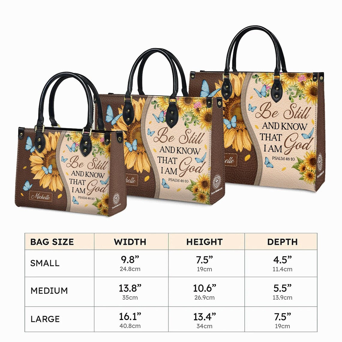 Be Still and Know I Am God Bag, Sunflower & Butterfly - Premium PU Leather Bag & Wallet GINSUN45