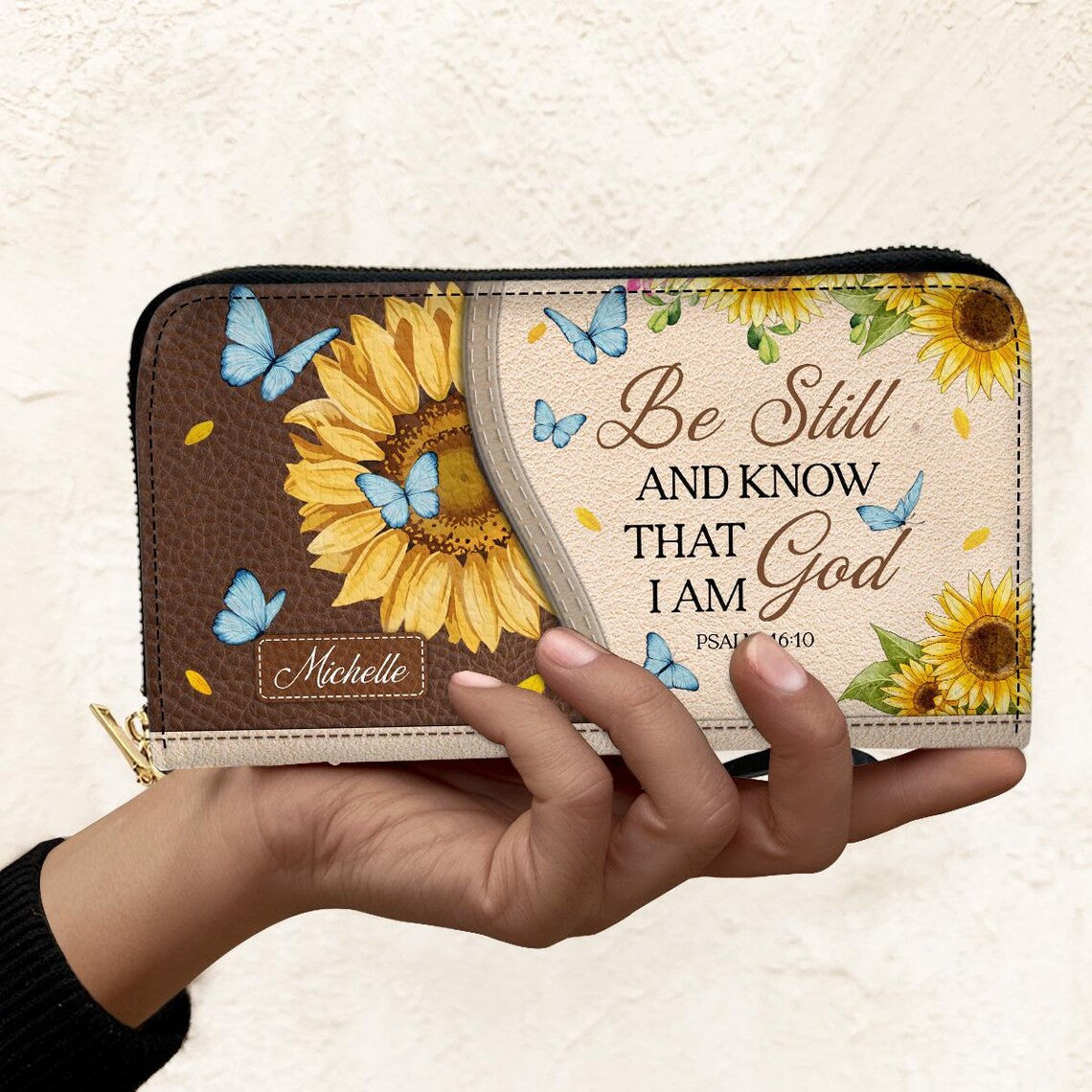 Be Still and Know I Am God Bag, Sunflower & Butterfly - Premium PU Leather Bag & Wallet GINSUN45