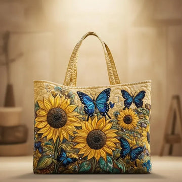 Quilted Sunflower Tote Bag, Butterfly Shoulder Bag Quilt Handbag GINSUN61