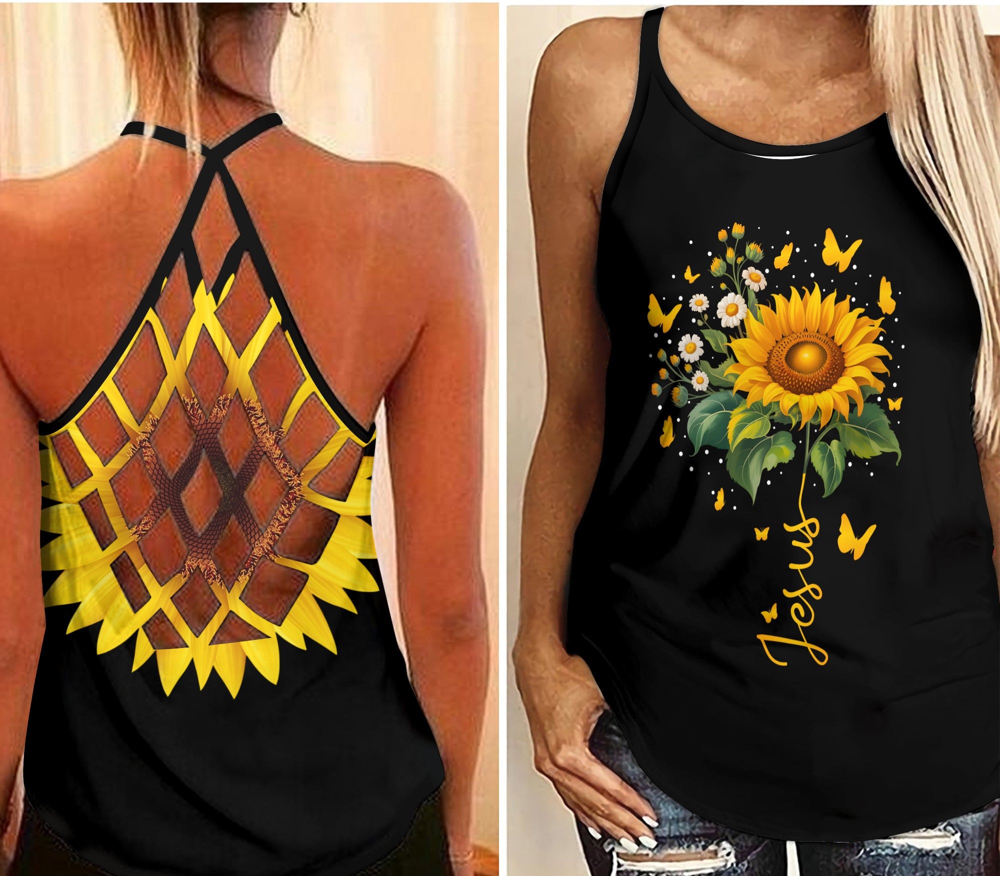 Jesus Sunflower - Criss-Cross Tank Top GINSUN65